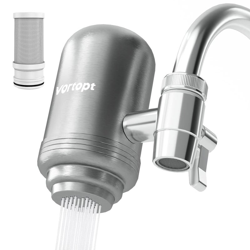 Vortopt Faucet Water Filter for Sink, Rapid Flow - 400 Gallons Faucet Mount Water Filtration System for Tap Water, NSF Certified Reduces Chlorine (Grey-T2-1 Filter) - Image 1